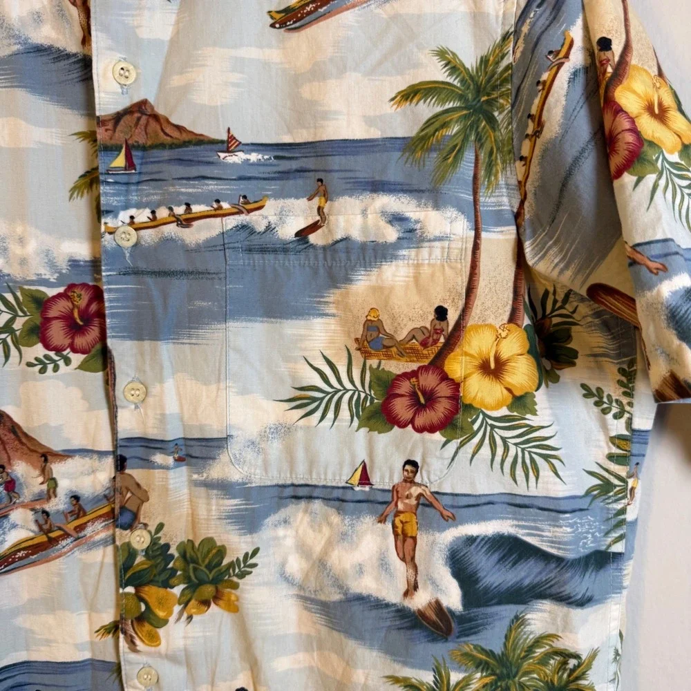 Reyn Spooner Phil Edwards Hawaiian Shirt Mens Small Blue‎ Scenic Surf Cotton S
